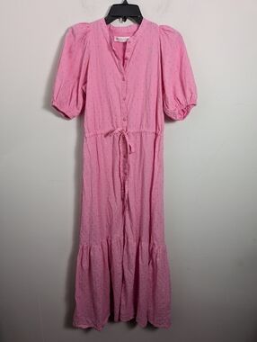 India Collection Emerson Fry Lucy Dress Pink Gold Dot Maxi Tiered Puff Sleeve